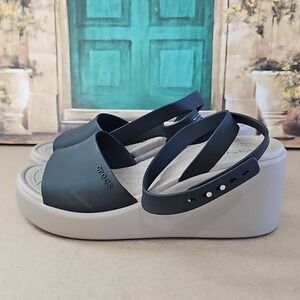 CROCs BROOKLYN ANKLE STRAP WEDGE/CLOG  BLACK adjustable ankle strap sz 8